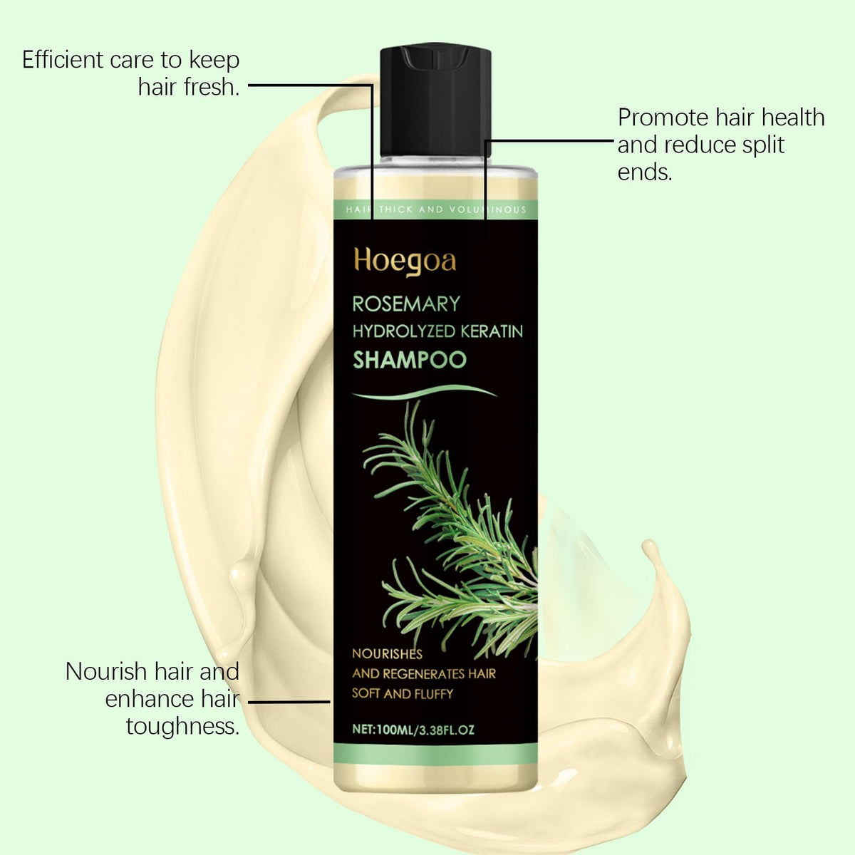 Rosemary Infused Keratin Hair Shampoo, Volumizing Nourishing Shampoo for Thin Fine Hair, Deep Cleansing Scalp Care Shampoo, Repair Dry Damaged Frizzy Hair, Add Shine & Softness 100ML