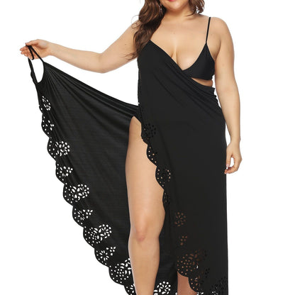 Plus Size Elegant Cover Ups; Women's Plus Eyelet Embroidered Floral Trim Cami Dress