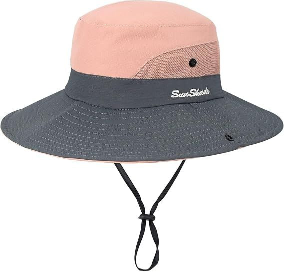 Women's Outdoor UV-Protection-Foldable Sun-Hats Mesh Wide-Brim Beach Fishing Hat with Ponytail-Hole