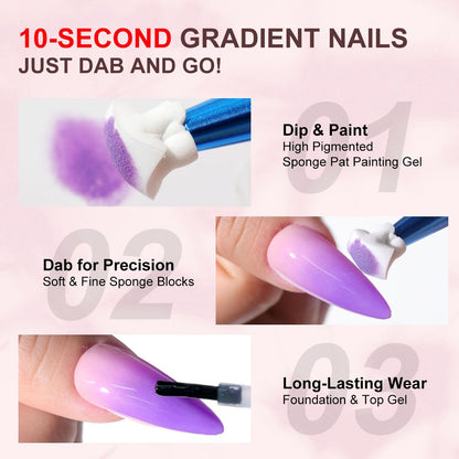 Limegirl Gradient Painting Gel, 9 Bright Colors Ombre GelNail Polish for Pigment Pat Nails Nails French ManicureSoak Off UV Set