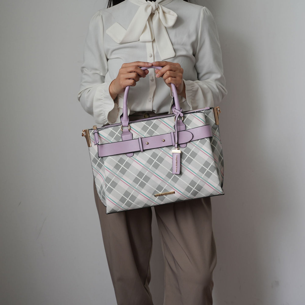MKF Collection Coleen Vegan Leather Women Plaid Satchel Bag by Mia k