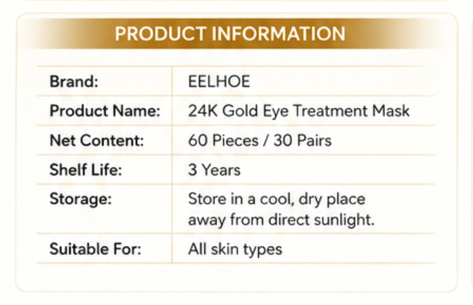 24K Gold Collagen Eye Masks, 60PCS Under Eye Patches with Hyaluronic Acid, for Dark Circles & Puffiness