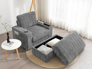 [Video]42" Oversized Chaise Lounge Indoor,Faux Rabbit Fur Sofa Bed with Storage Ottoman and Armrests,Cup Holders,Upholstered Sleeper Chair,Reading Couch with Deep Seat for Living Room,Bedroom,4 Colors