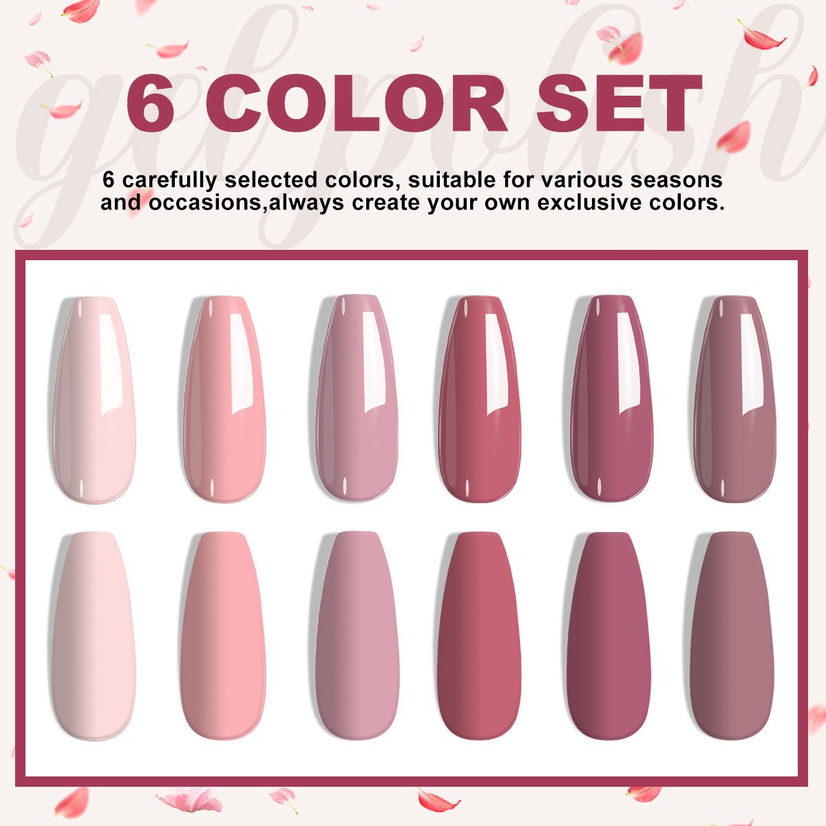LIMEGIRL 6pcs Gel Polish Set 6 Vibrant Colors UV Gel NailPolish Red Blue Green Hema TMPTA TPO 3-free AllSeasons NailGel for Christmas Gift Women Girls