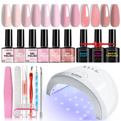LIMEGIRL Gel Nail Polish Set 6 Color Set with UV Nail Light and Nail Tools, Soaking Nail Set, for Beginners DIY Nail Set