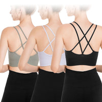 3Packs Women Cross Back Sport Bras Padded Strappy Medium Support Bras