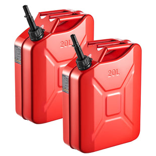 VEVOR Metal Fuel Container, 5.3 Gallon, Fuel Jerry Can with Spout and Comfort Handle, 6 L/min Max Flow Rate, Leakproof & Corrosion-resistant Metal Gas Tank Most Cars Motorcycle ATV UTV, Red, 2 Packs