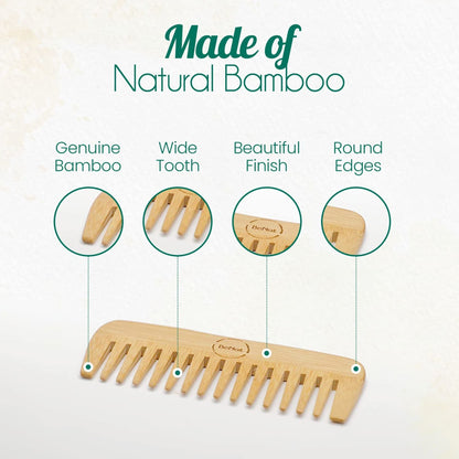Handcrafted Bamboo Comb - All Natural Wooden Hair & Beard Detangler Styling Accessory for Men and Women, Promotes Healthy Hair Growth & Scalp Health, Eco-Friendly, Biodegradable & Zero-Waste Gift