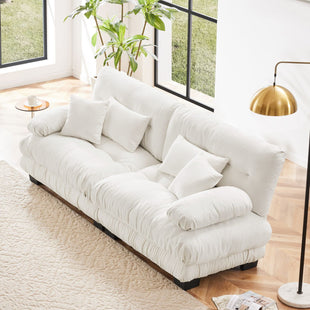 Cloud Couch 2 Seater Sofa for Living Room, Chenille 2 - Seat sofa with 2 Lumbar pillows and 2 throw pillows,Chenille White