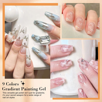 Limegirl Gradient Painting Gel, 9 Bright Colors Ombre GelNail Polish for Pigment Pat Nails Nails French ManicureSoak Off UV Set