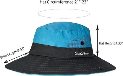 Women's Outdoor UV-Protection-Foldable Sun-Hats Mesh Wide-Brim Beach Fishing Hat with Ponytail-Hole