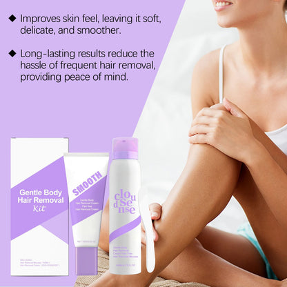 Gentle At-Home Body Hair Removal Kit, Skin Friendly Depilatory Cream & Foam Set, Painless Body Hair Remover for Arms Legs Underarms Smooth Skin Care
