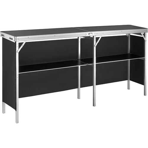 VEVOR Extra Long Folding Portable Bar Table - Tradeshow Podium Table for Indoor, Outdoor, Party, Picnic, Exhibition, Includes Carrying Case, Storage Shelf and Black Skirt, 77.95" x 15.16" x 34.65"