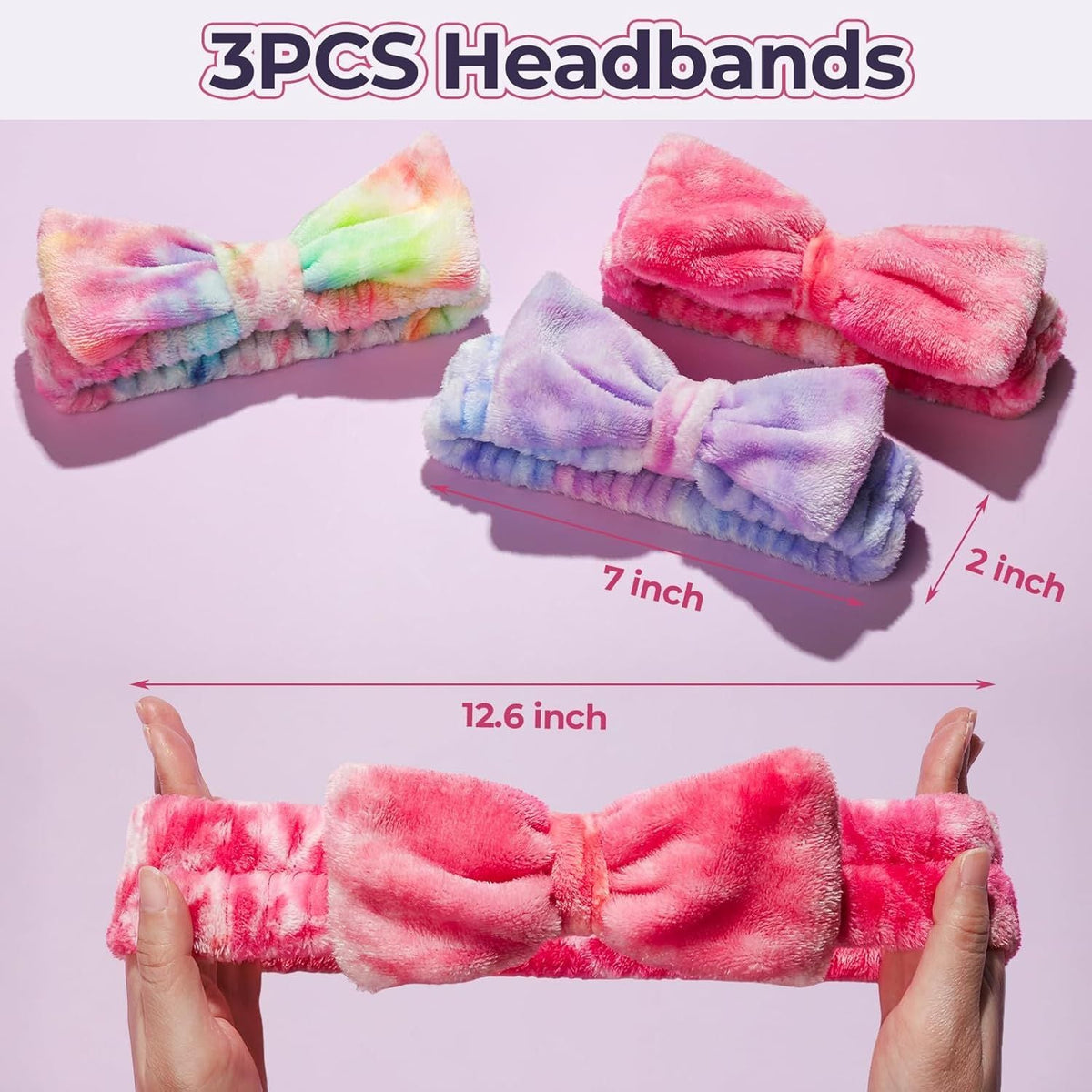 Spa Headband, 6pcs Makeup Headbands and Hair Scrunchies, Bow Skin Care Headband for Washing Face for Teen Girls Women, Easter Basket Valentines Gifts for Girls, Black & White & Gray