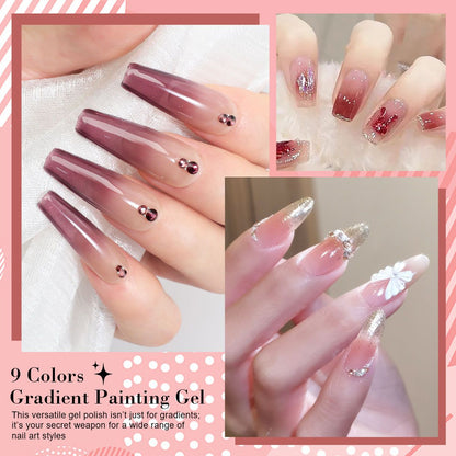 Limegirl Gradient Painting Gel, 9 Bright Colors Ombre GelNail Polish for Pigment Pat Nails Nails French ManicureSoak Off UV Set
