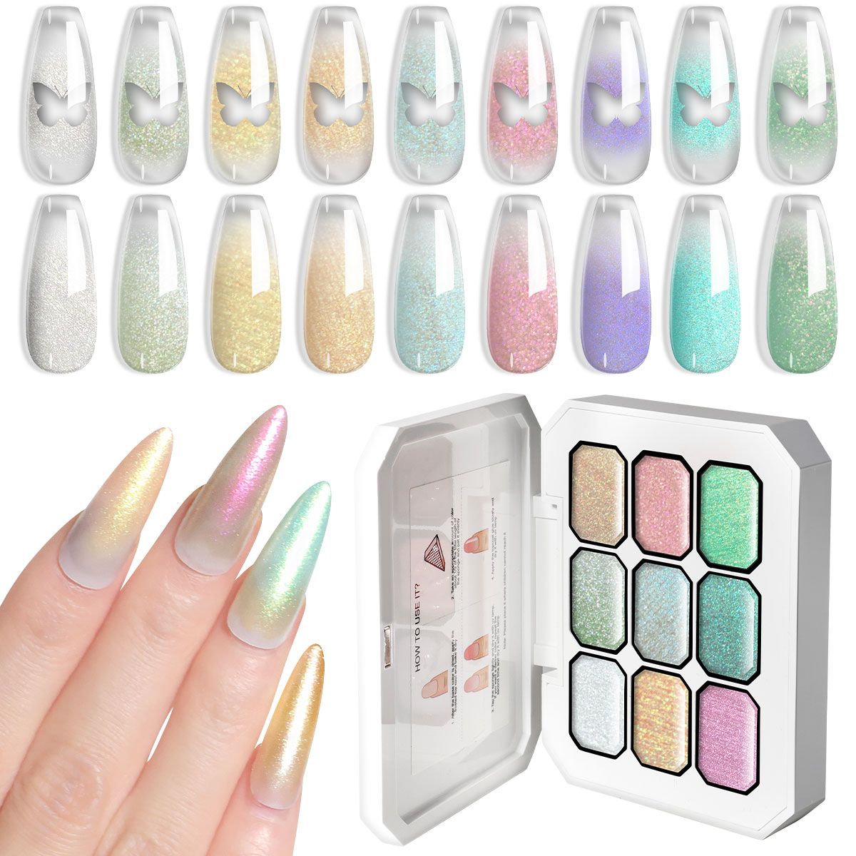 Limegirl Gradient Painting Gel, 9 Bright Colors Ombre GelNail Polish for Pigment Pat Nails Nails French ManicureSoak Off UV Set