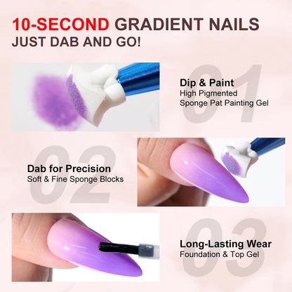 Limegirl Gradient Painting Gel, 9 Bright Colors Ombre GelNail Polish for Pigment Pat Nails Nails French ManicureSoak Off UV Set