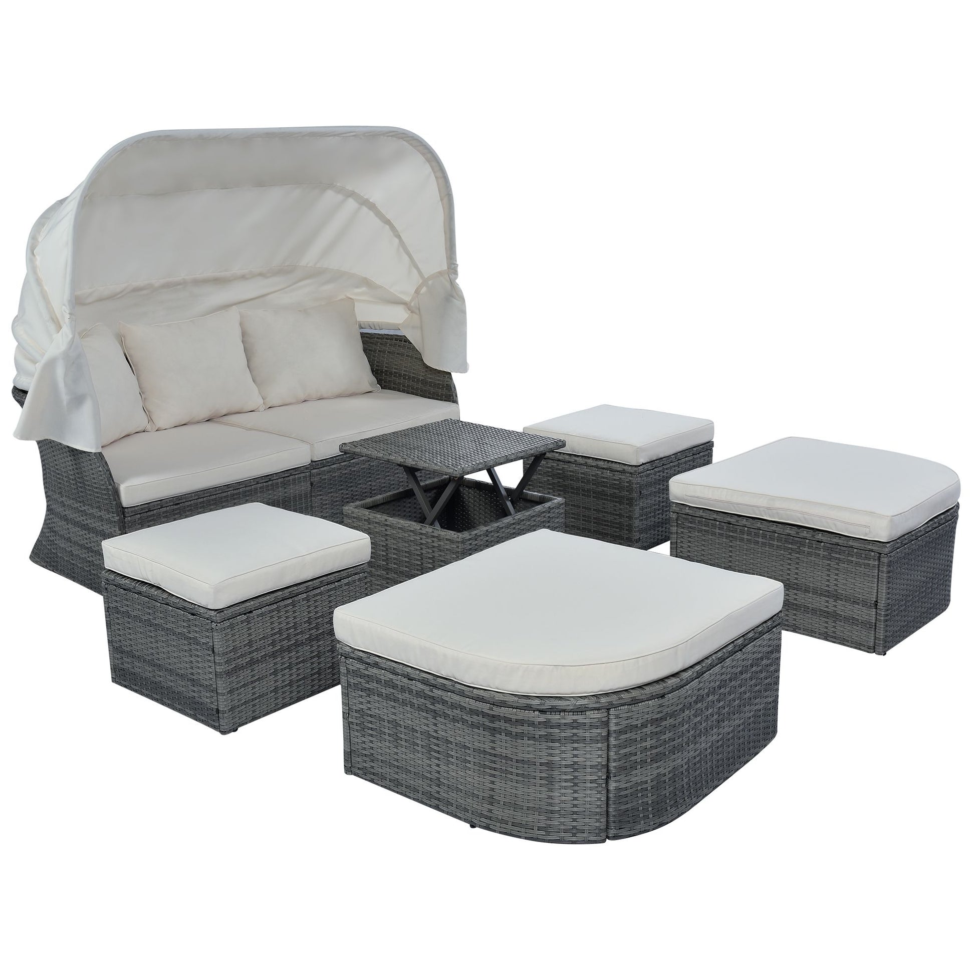 Outdoor Patio Furniture Set Daybed Sunbed with Retractable Canopy Conversation Set Wicker Furniture Sofa Set - 7DAY'S