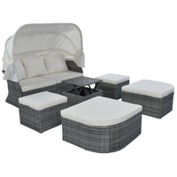 Outdoor Patio Furniture Set Daybed Sunbed with Retractable Canopy Conversation Set Wicker Furniture Sofa Set - 7DAY'S