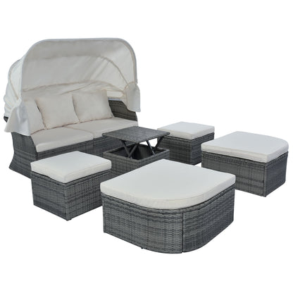 Outdoor Patio Furniture Set Daybed Sunbed with Retractable Canopy Conversation Set Wicker Furniture Sofa Set - 7DAY'S