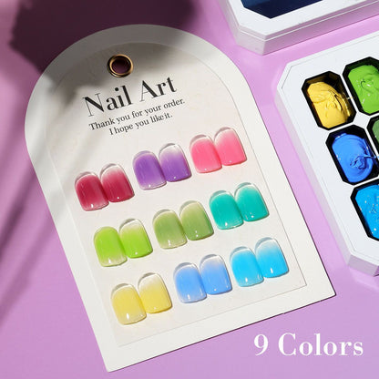 Limegirl Gradient Painting Gel, 9 Bright Colors Ombre GelNail Polish for Pigment Pat Nails Nails French ManicureSoak Off UV Set