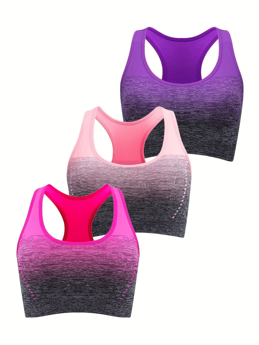 1pc/2pcs/3pcsMedium Support Two Tone Racer Back Sports Bra, Fitness Workout Running Yoga Bra