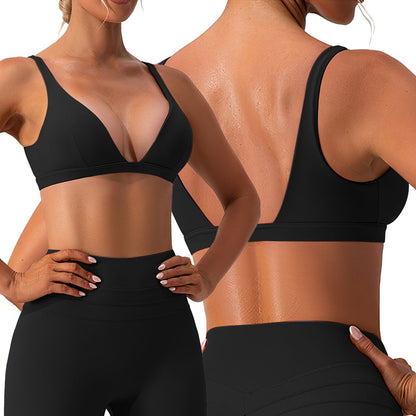 1Pc/3Pcs Women Deep V-Neck Sports Bras U-Shaped Back Sport Bras Padded Strappy Crop Open Back Low Impact Bras Sexy Fitness Tank Tops with Removable Pads for Gym Yoga Workout Running