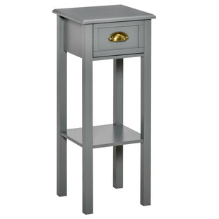 2-Tier Tall Side Table, Night Stand Narrow Accent Table with Drawer & Bottom Shelf for Space Saving, for Living Room or Bedroom, Gray
