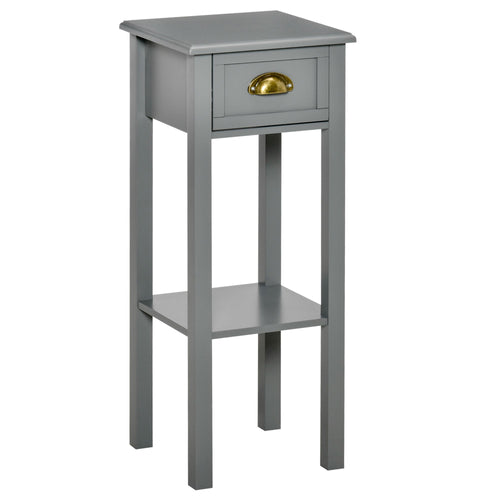 2-Tier Tall Side Table, Night Stand Narrow Accent Table with Drawer & Bottom Shelf for Space Saving, for Living Room or Bedroom, Gray