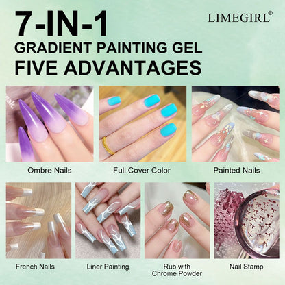 Limegirl Gradient Painting Gel, 9 Bright Colors Ombre GelNail Polish for Pigment Pat Nails Nails French ManicureSoak Off UV Set