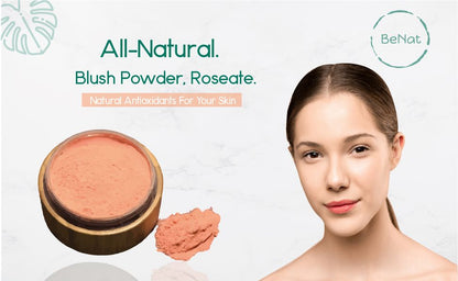 BeNat All-Natural Blush Loose Powder | Reusable Bamboo Container with Refills | Vegan & Lightweight Face Makeup