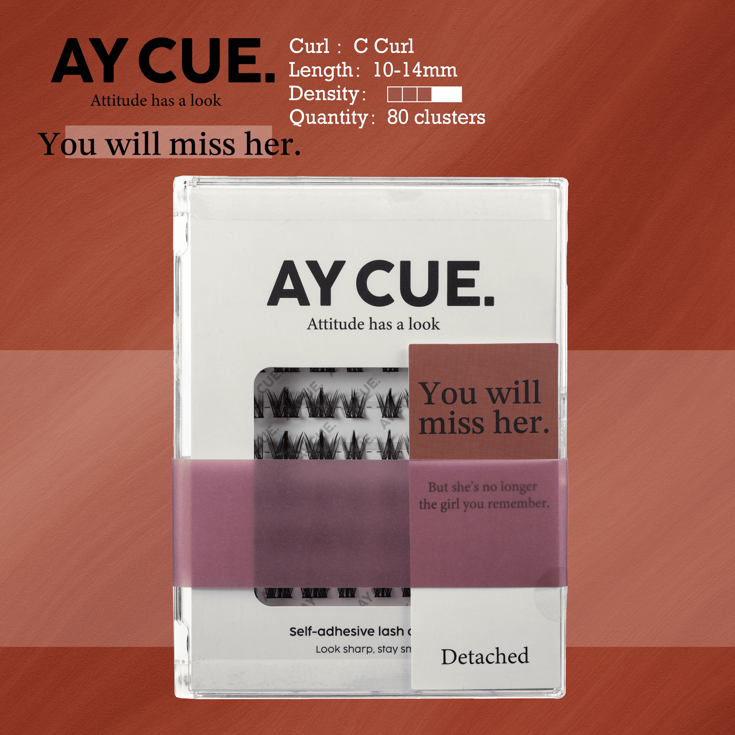 AYCUE #YOU WILL MISS HER# Self-adhesive Lash Clusters C Curl 10-14mm 80Clusters Glue-free Eyelashes Extensions for Natural Look Easy Application