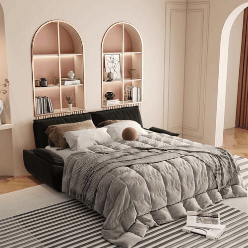 73.2" Queen Pull Out Sofa Bed,3-in-1 Convertible Sleeper Sofa,Multi-Functional Velvet Loveseat Bed,Black(Old Sku:W1885S00050/W1885S00195)