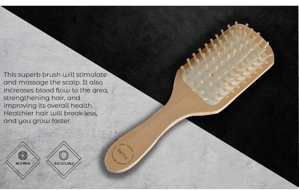 Natural Wooden Detangling Hair Brush - Eco Friendly Bamboo Bristle Paddle Brush for Sensitive Scalp Massage, Anti Static Hair Growth Styling Comb for Women and Men
