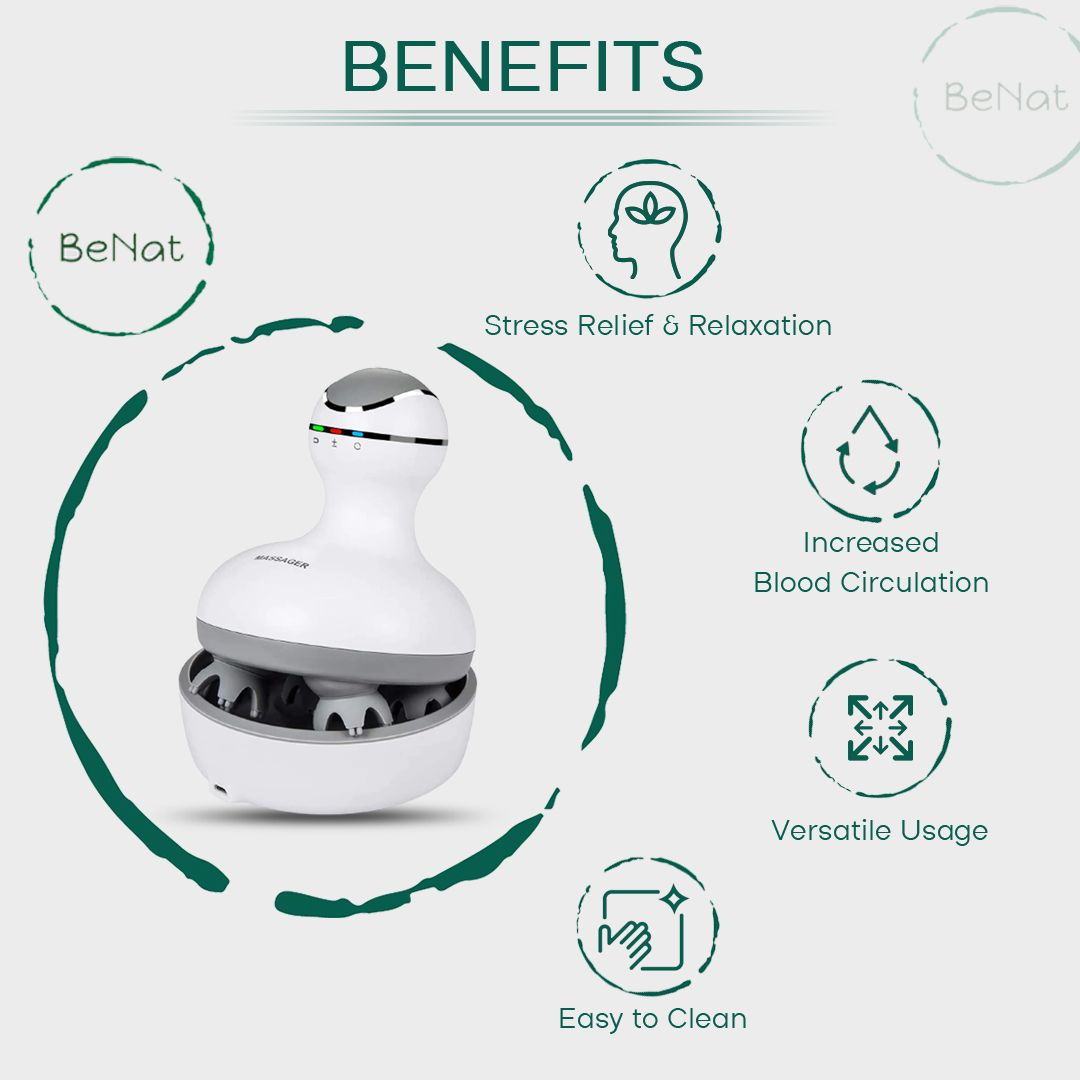 Smart Scalp Massager - Cordless Waterproof Handheld Head & Body Massage Device with 4 Modes for Hair Growth, Stress Relief & Relaxation (White)
