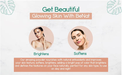 BeNat All-Natural Blush Loose Powder | Reusable Bamboo Container with Refills | Vegan & Lightweight Face Makeup