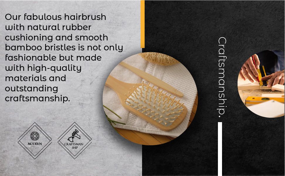 Natural Wooden Detangling Hair Brush - Eco Friendly Bamboo Bristle Paddle Brush for Sensitive Scalp Massage, Anti Static Hair Growth Styling Comb for Women and Men