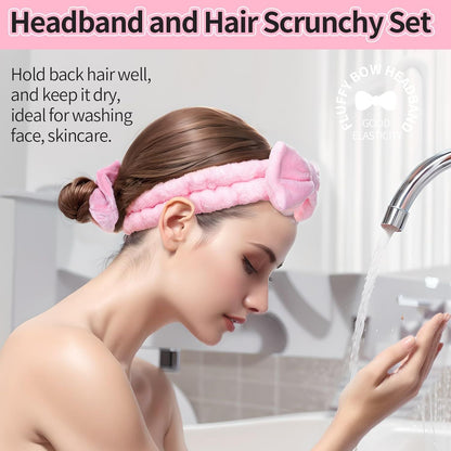 Spa Headband, 6pcs Makeup Headbands and Hair Scrunchies, Bow Skin Care Headband for Washing Face for Teen Girls Women, Easter Basket Valentines Gifts for Girls, Black & White & Gray