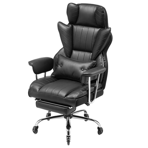 VEVOR Executive Office Chair with Footrest, 400lb Capacity Office Chair with Lumbar Pillow & Removable Armrests, Heavy Duty Ergonomic Chair, PU Leather Reclining Home Office Desk Chairs, Black