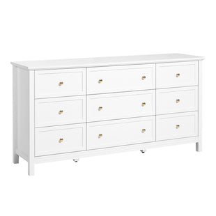 VEVOR 9 Drawer Dresser, Wooden Chest of Drawers with Sliding and Anti-tip Device, Retro Minimalist Dresser Chest, Closet Storage TV Stand Organizer for Living Room, Hallway, Bedroom, Entryway, White