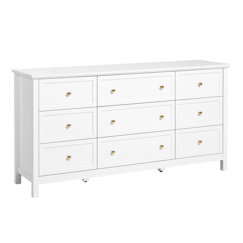 VEVOR 9 Drawer Dresser, Wooden Chest of Drawers with Sliding and Anti-tip Device, Retro Minimalist Dresser Chest, Closet Storage TV Stand Organizer for Living Room, Hallway, Bedroom, Entryway, White