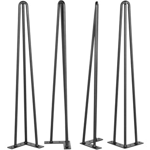 VEVOR Hairpin Table Legs 16\" Black Set of 4 Desk Legs 880lbs Load Capacity (Each 220lbs) Hairpin Desk Legs 3 Rods for Bench Desk Dining End Table Chairs Carbon Steel DIY Heavy Duty Furniture Legs
