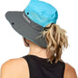 Women's Outdoor UV-Protection-Foldable Sun-Hats Mesh Wide-Brim Beach Fishing Hat with Ponytail-Hole