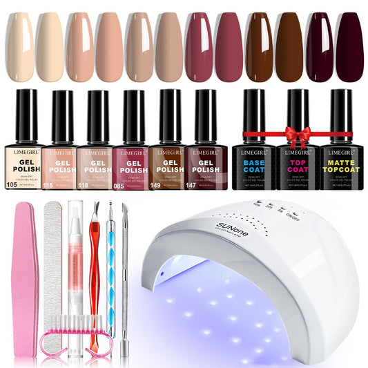 LIMEGIRL Gel Nail Polish Set 6 Color Set with UV Nail Light and Nail Tools, Soaking Nail Set, for Beginners DIY Nail Set