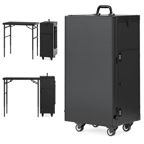 Rolling Manicure Table on Wheels, Portable Nail Desk, Foldable Nail Table w/Polish Tray and Storage, Traveling Nail Case w/Detachable Adjustable Height Workstation