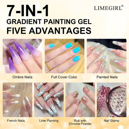 Limegirl Gradient Painting Gel, 9 Bright Colors Ombre GelNail Polish for Pigment Pat Nails Nails French ManicureSoak Off UV Set