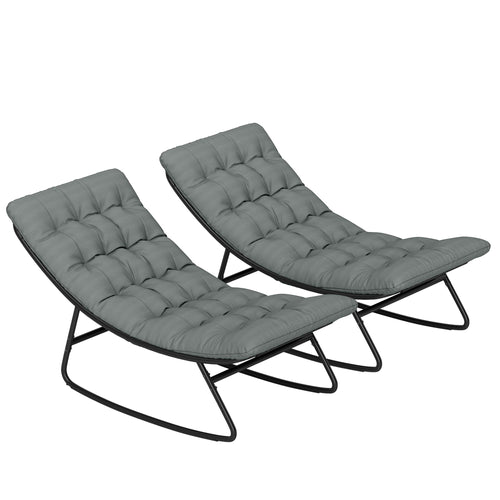 2 Pieces Outdoor Patio Rocking Chairs, Rocking Porch Chairs with Mesh Deep Seats for Indoor, Porch, Balcony, Dark Gray
