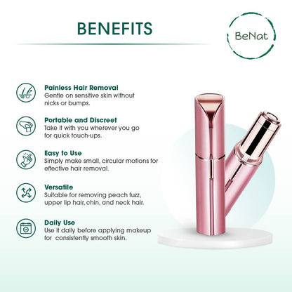 Set of 2. Rechargeable Facial & Eyebrow Hair Remover Set for Women, Painless Electric Trimmer with LED Light