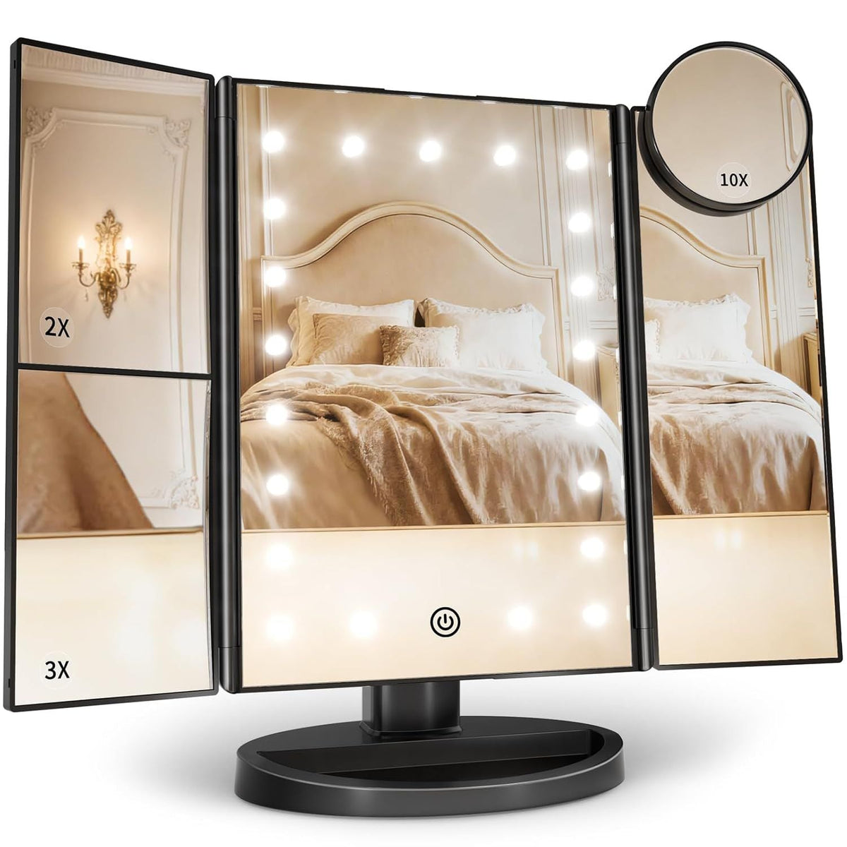 Makeup Mirror, Vanity Mirror with Lights, 2X/3X/10X Magnification, Touch Control, Trifold, Dual Power Supply, Gifts Mothers Day for Mom,Gifts for Women, Wife, Girls,Dorm Room Essentials