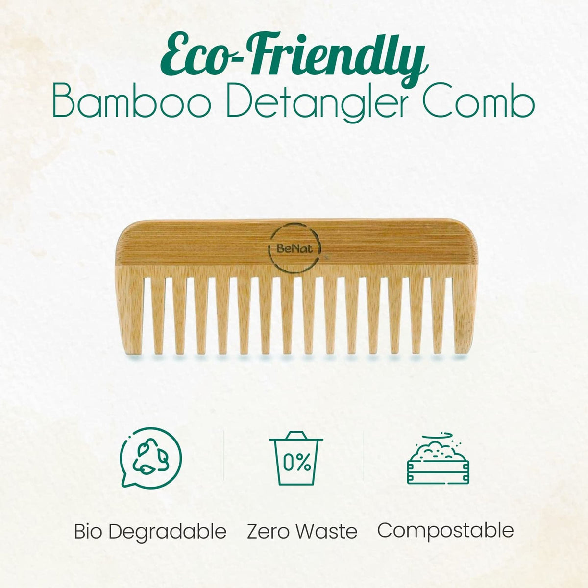 Handcrafted Bamboo Comb - All Natural Wooden Hair & Beard Detangler Styling Accessory for Men and Women, Promotes Healthy Hair Growth & Scalp Health, Eco-Friendly, Biodegradable & Zero-Waste Gift